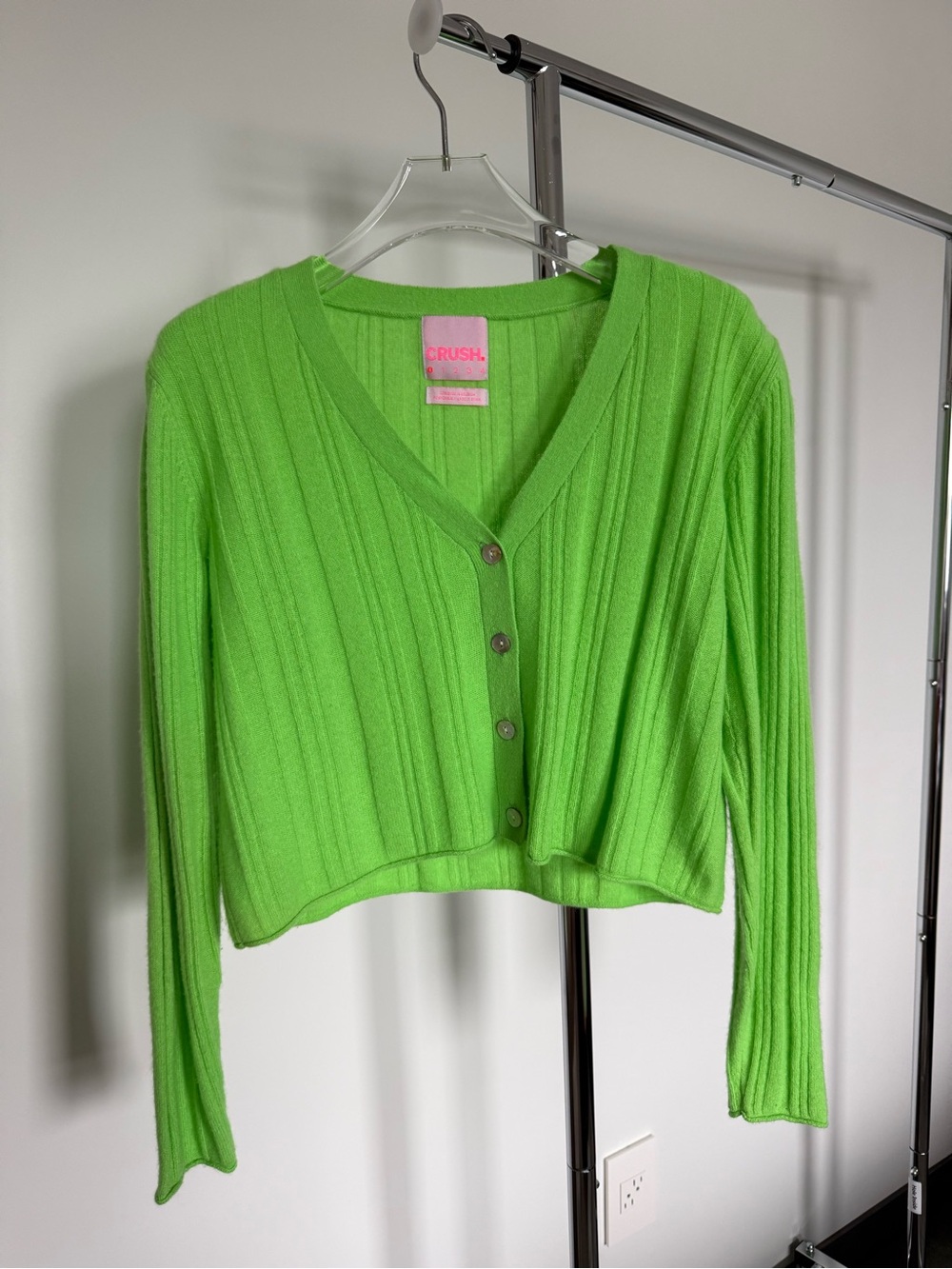 CRUSH Bright Lime Green Ribbed Cropped Cardigan NWOT